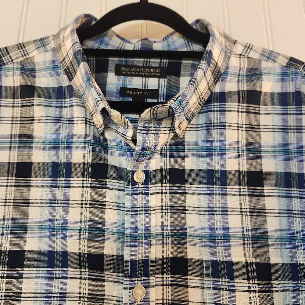 NEW Banana Republic Men's Blue Plaid Flannel Oxford Shirt Size XL Classic Preppy